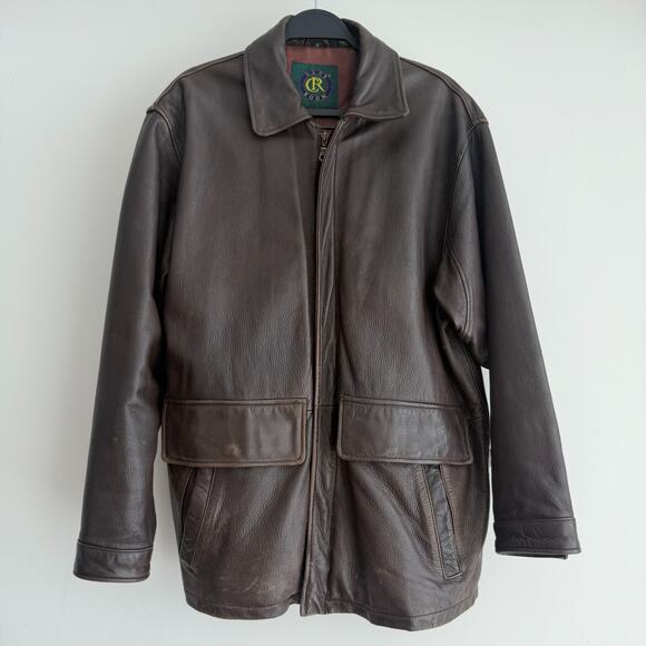 Vintage Club Room Leather Jacket Mens Small Brown Distressed Oversized Barn Coat